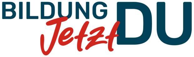 Die Abbildung zeigt das Logo des Beratungsraums "BildungJetztDU". Der Schriftzug ist in blauen und roten Buchstaben gestaltet.