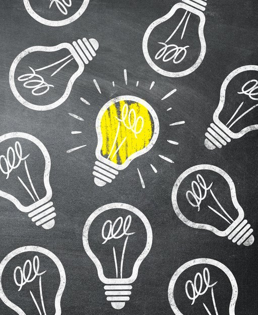 Auf schwarzen Untergrund wurden in weiß Glühbirnen gezeichnet. Eine Glühbirne ist gelb ausgefüllt